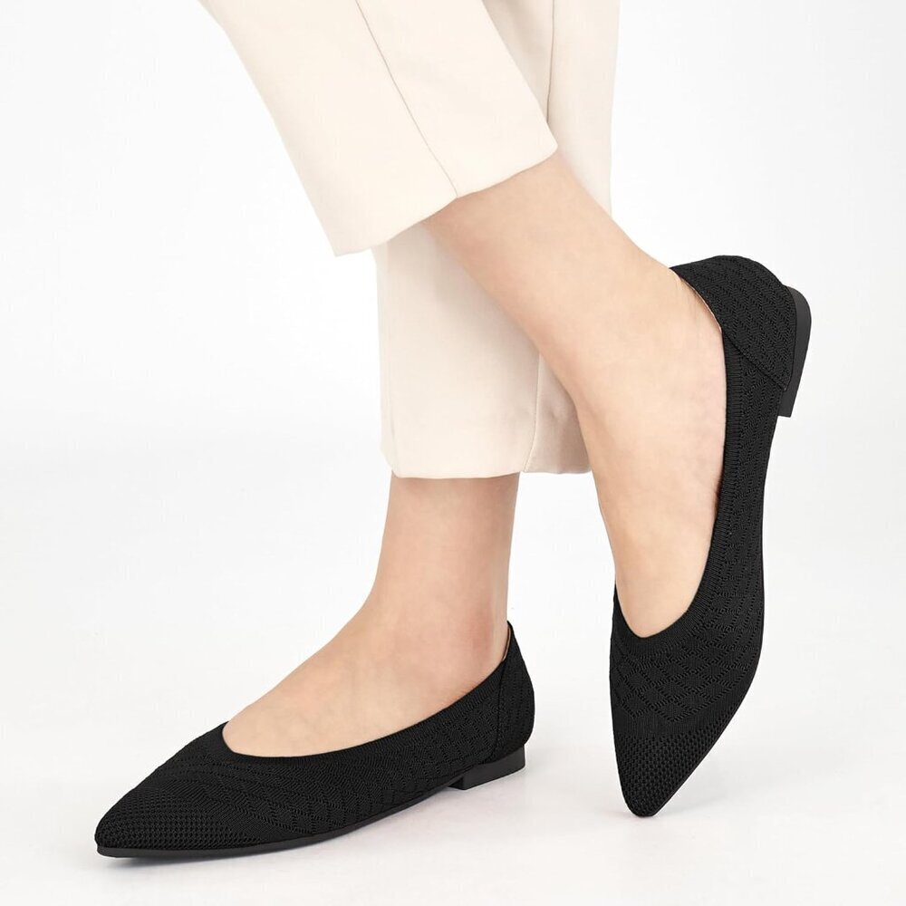 Womens Ballet Flats Knit Slip-On Comfortable Pointed Toe Dress Shoes - Picture 2 of 7